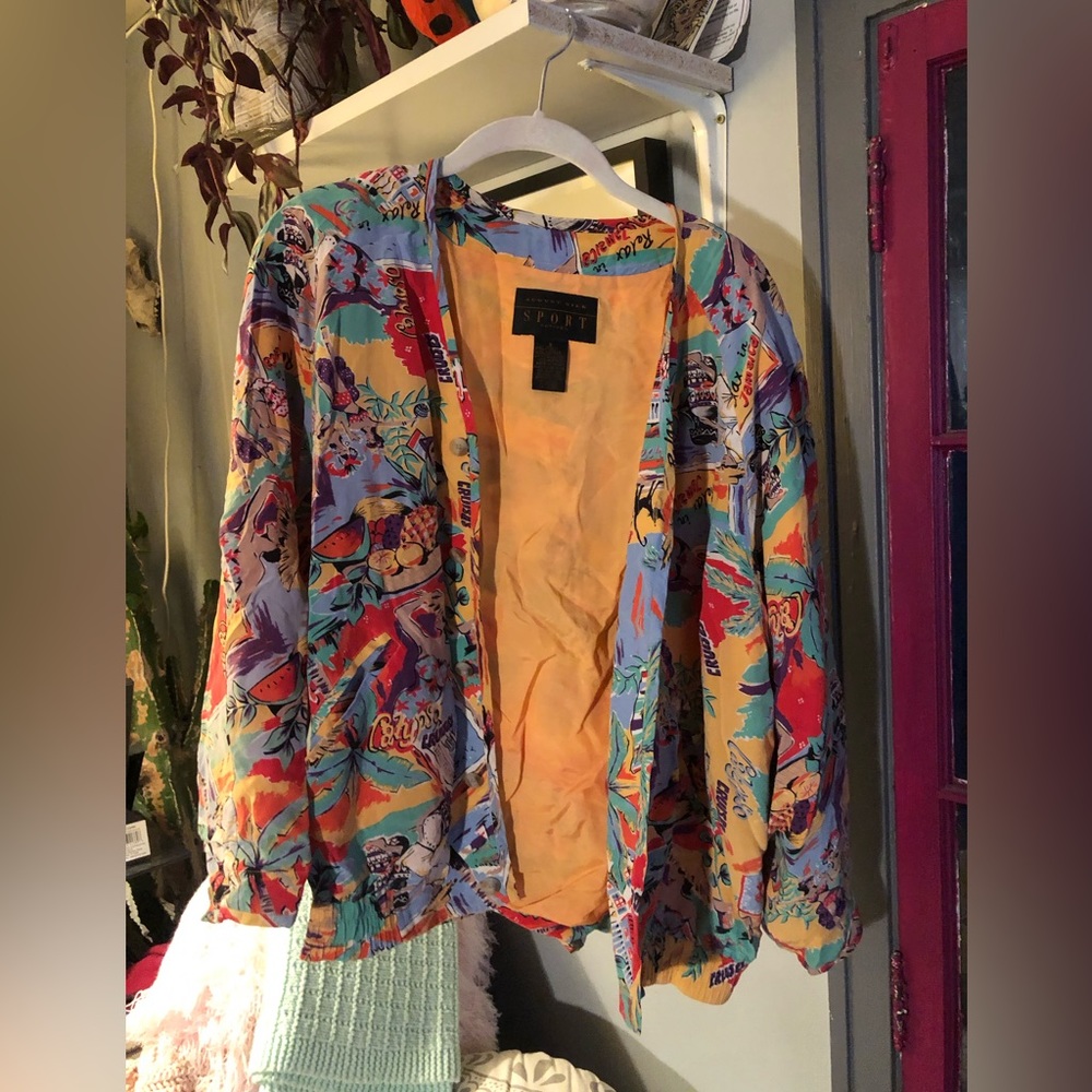 Retro August Silk Sport Jamaican beach print silk bomber jacket
